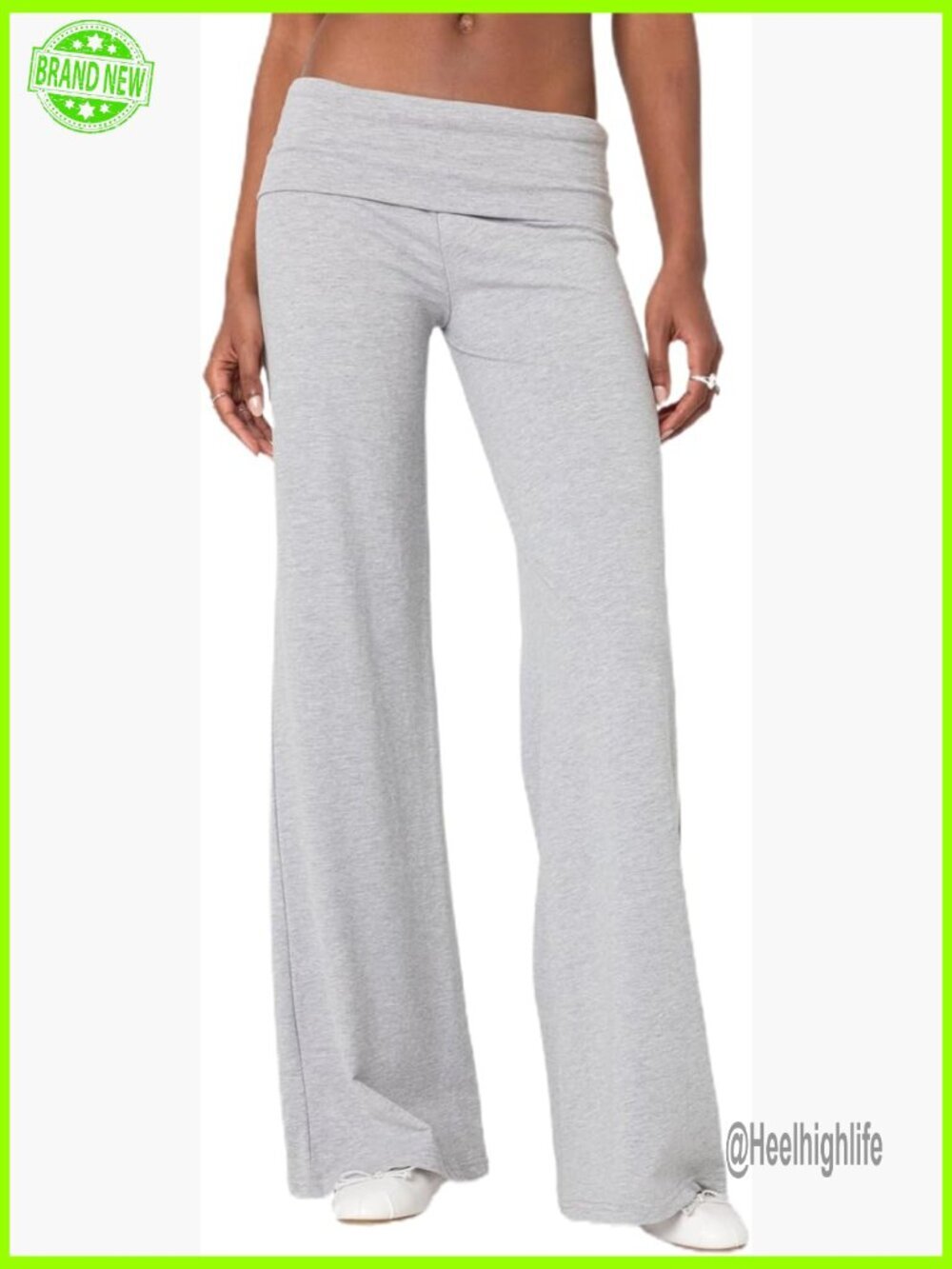 Fold Over Yoga Pants Low Rise Flared Leg Stretchy Lounge Active Wear